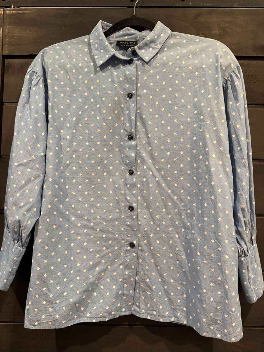 Topshop Light Blue Star-Print Casual Button-Down Shirt